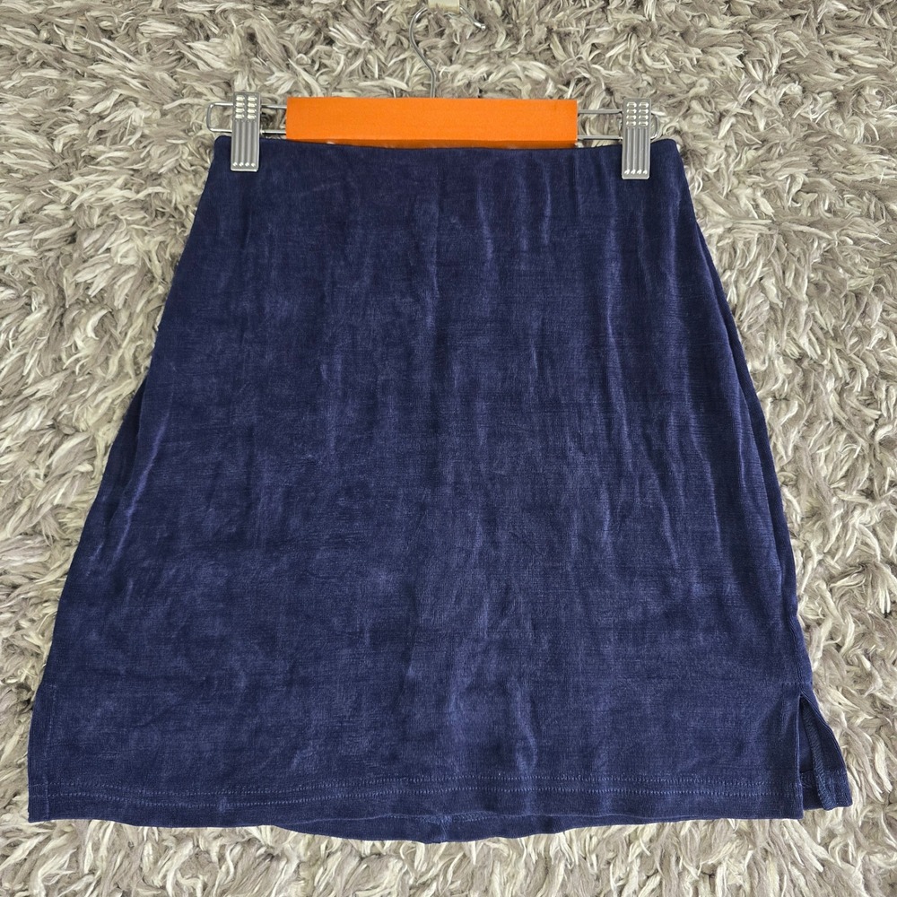 XOXO Vintage Navy Blue Mini Skirt Side Slit Acetate Spandex Small EAR4244 USA